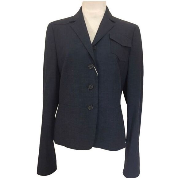 Akris Punto Womens Navy Blue Wool Blend Blazer Coat Jacket Size 8 NWT